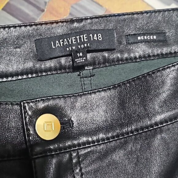Lafayette 148 New York Black Leather Skinny Jeans Size 14 Mercer - Picture 4 of 7
